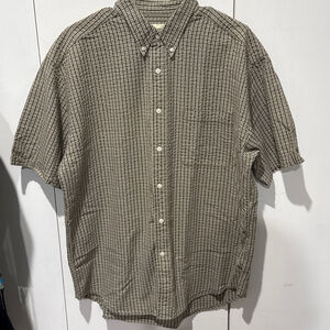 Men's Eddie Bauer Green White Plaid seersucker Casual Button Down Shirt L